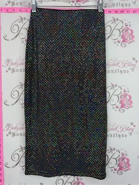 Divided skirt sparkly holographic Black Midi Skirt with Multicolor
